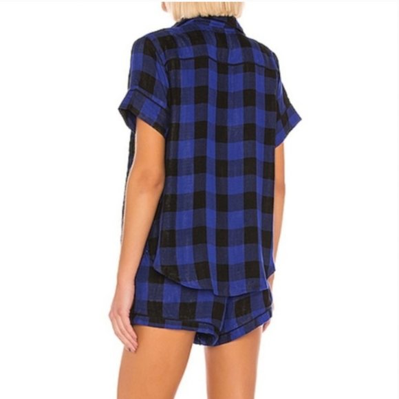 REVOLVE x PLUSH Buffalo Plaid Pajama Set & Scrunchie, Blue XS NWT - Picture 2 of 10
